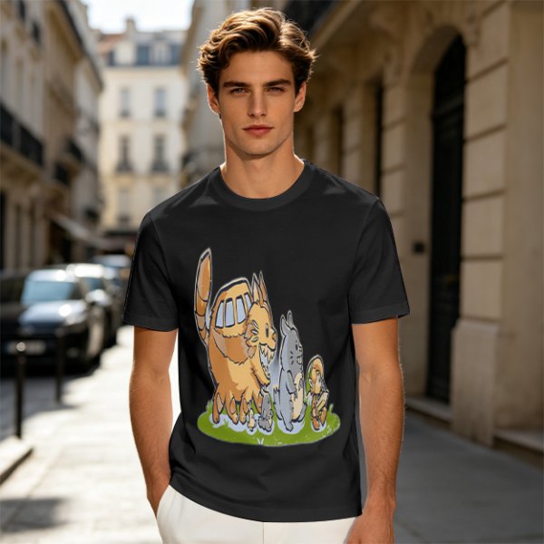 Olive T-Shirt With Whimsical Forest Creature Artwork Print