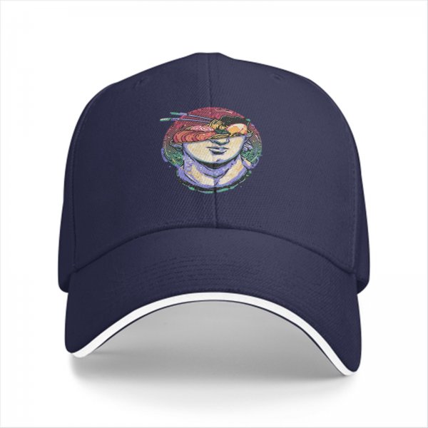 Black Baseball Cap With Surreal Sushi Portrait Graphic