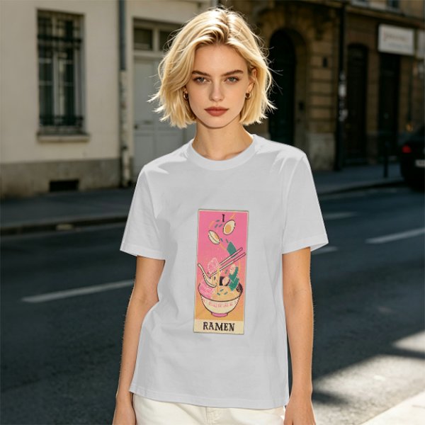 Olive T-Shirt With Ramen Tarot Card Style Graphic Print