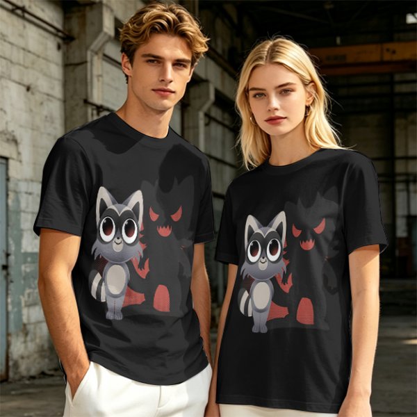 Olive T-Shirt With Cute Raccoon And Shadow Monster Graphic
