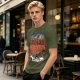 Olive T-shirt with Artistic Swirling Scene Print Featuring a Silhouetted Figure