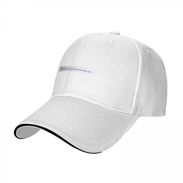 Black baseball cap with small text graphic on front panel