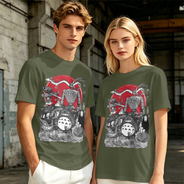 Studio Ghibli Characters Graphic Olive T-Shirt