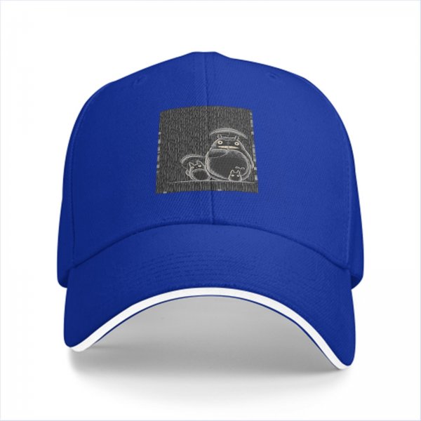 Black Baseball Cap With Totoro Family Line Art Print