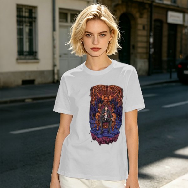 Olive Graphic T-Shirt With Dark Throne Skeleton Art Print