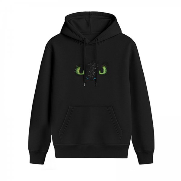 Black Hoodie With Glowing Green Cat Eyes Graphic