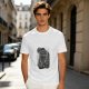 Olive T-Shirt With Astronaut Cat And Rainbow Accent Print