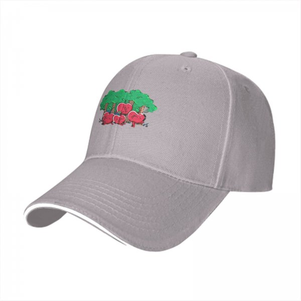 Black baseball cap with apple orchard graphic print