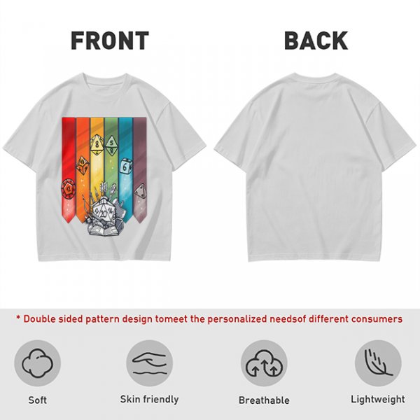 Dungeons and Dragons Polyhedral Dice Rainbow Graphic T-Shirt