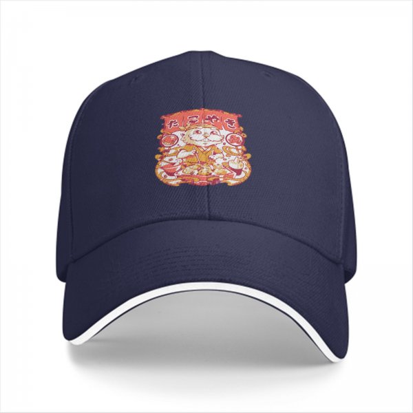 Black Baseball Cap with Cute Japanese Food Chef Character Graphic