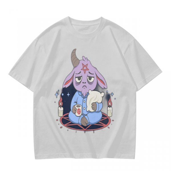 Oversized T-Shirt With Sleepy Baphomet Goat In Pajamas Print