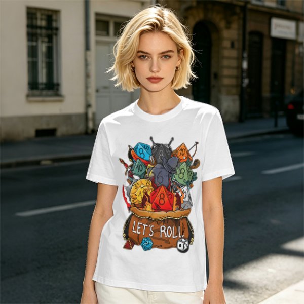 Olive Dungeons and Dragons Dice Bag Let's Roll Graphic T-Shirt