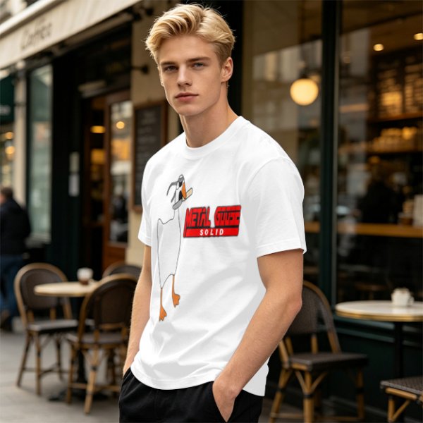 Olive T-Shirt With Metal Goose Solid Parody Graphic Print