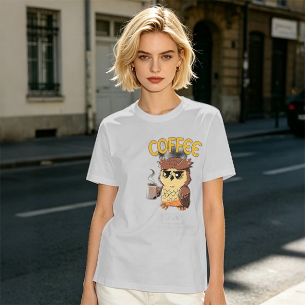 Owl Holding Coffee Mug Graphic Olive T-Shirt