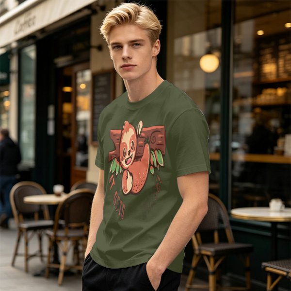 Olive T-Shirt with Cute Sloth 'It Gets Better' Graphic Print