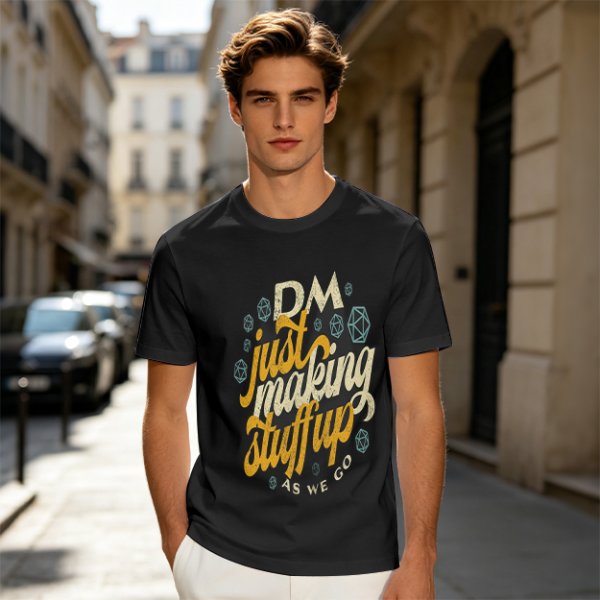 Olive T-Shirt With 'DM Just Making Stuff Up As We Go' Print