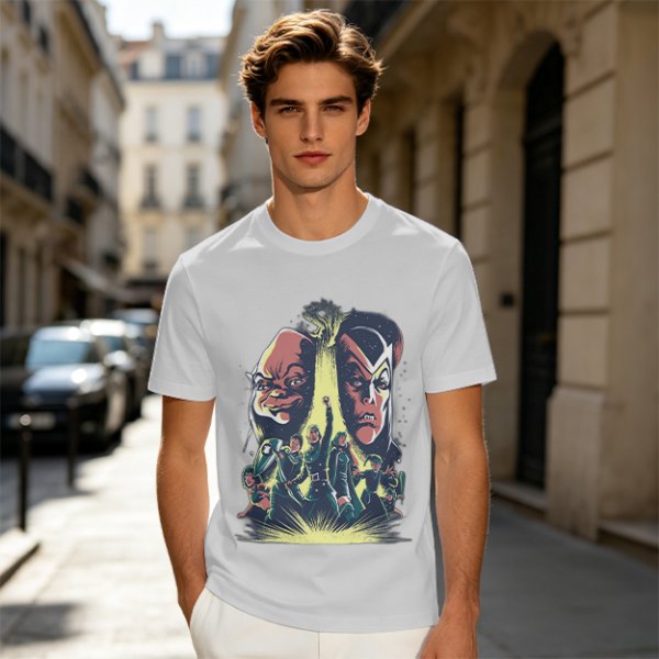 Olive Graphic Tee With Retro Sci-Fi Character Art Print