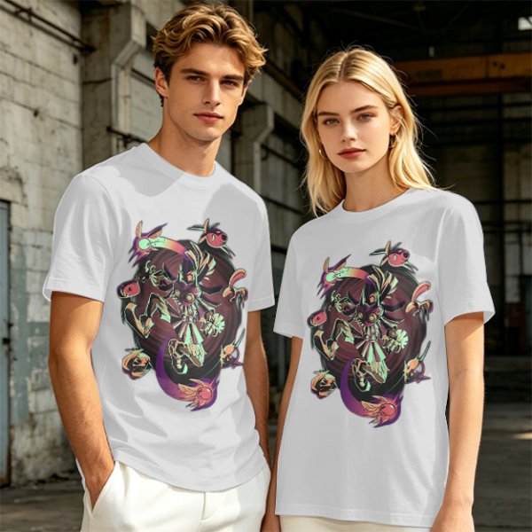 Olive Graphic Tee With Surreal Fantasy Creature Art Print