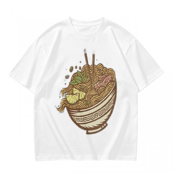 Olive Green T-Shirt With Illustrated Noodle Bowl Print