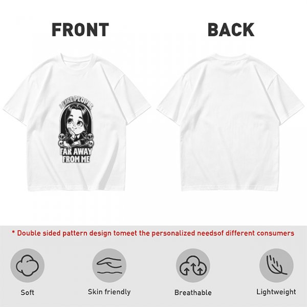 Olive t-shirt with Wednesday Addams 'I Like People Far Away From Me' print