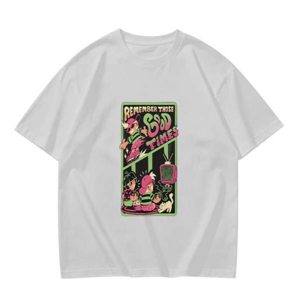 Olive Graphic T-Shirt With Remember Those Good Times Retro Art