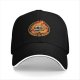 Black baseball cap with roast in peace skull and fire graphic