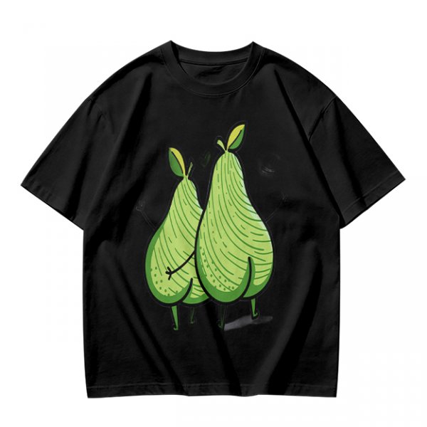 Olive Green T-Shirt With Two Cartoon Pears In Love Graphic