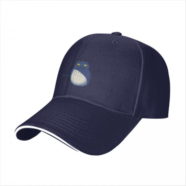 Black Baseball Cap With Blue Totoro Inspired Graphic Print
