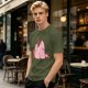 Olive Green T-Shirt With Pink Axolotl Graphic Print