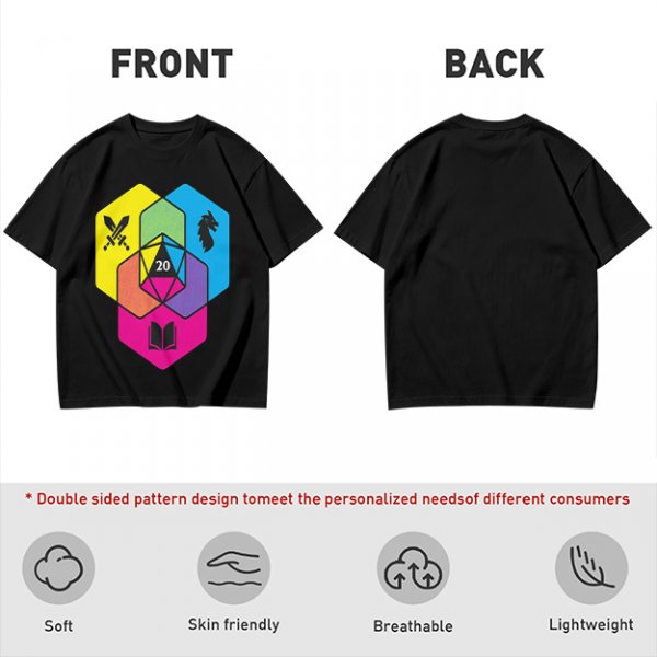 Olive T-Shirt With D20 And Fantasy RPG Themed Hexagon Art
