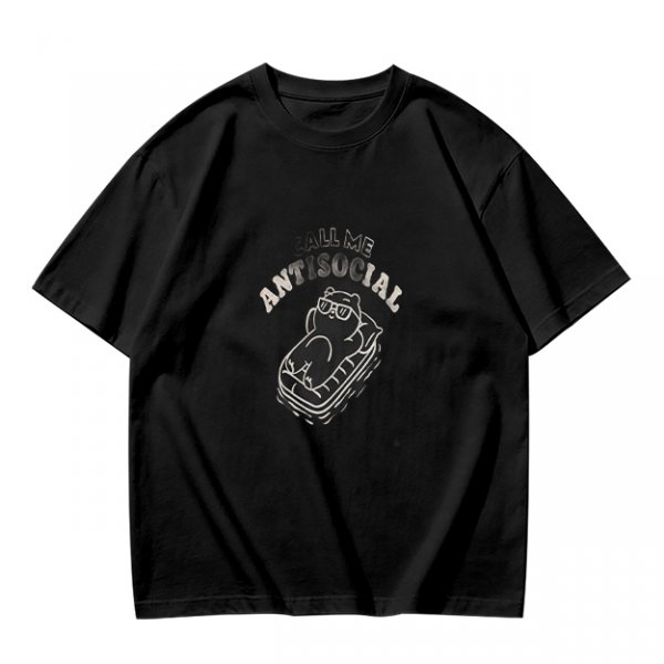 Oversized Olive T-Shirt With 'Call Me Antisocial' Bear Graphic
