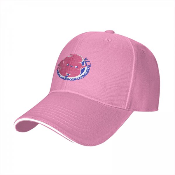 Black baseball cap with cartoon poop graphic and text print