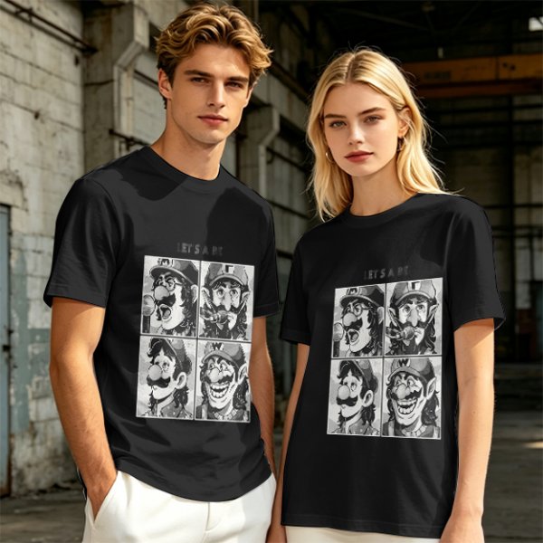 Olive T-Shirt with Retro Mario Brother Character Grid Art
