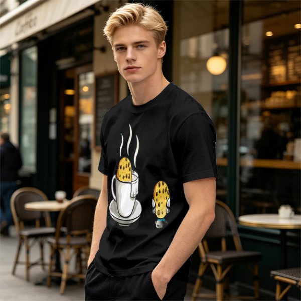 Olive T-Shirt With Funny Cookie In Coffee Cup Print