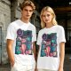 Olive T-Shirt with Cyberpunk Pink Cat and Robotic Tech Print