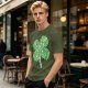 Olive Green T-Shirt With St. Patrick's Day Four-Leaf Clover Art