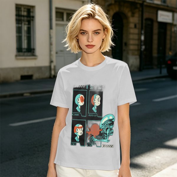 Olive Graphic Tee With Alien Stress Headache Themed Art