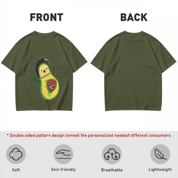 Olive T-Shirt With Astronaut Avocado Monster Print