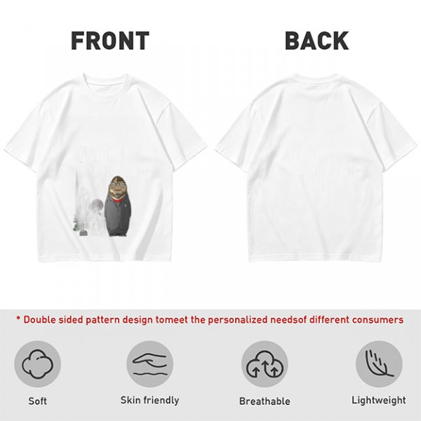 Olive Green T-Shirt With Chibi Bearded Man In Suit Graphic