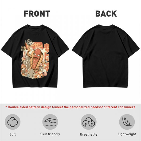 Giant Hot Dog Monster Destroying City Graphic T-Shirt