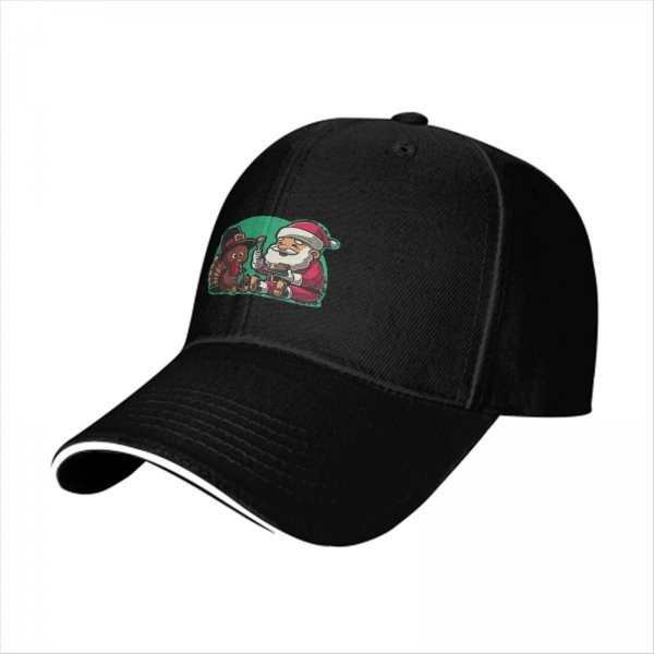 Black baseball cap with Santa and turkey Thanksgiving Christmas design