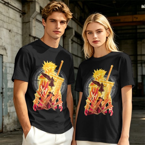 Final Fantasy VII Inspired Graphic T-Shirt with Character and Sword Art