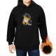 Black hoodie with happiness pill bottle and playful cats graphic