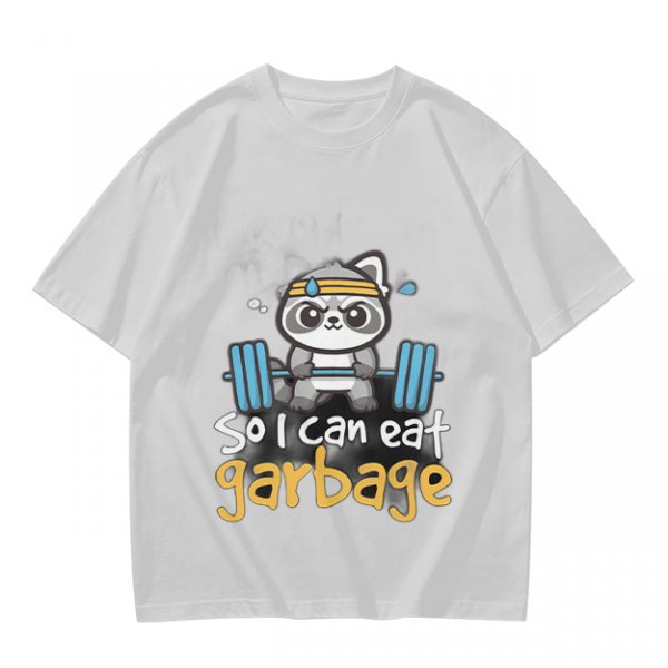 Olive T-Shirt with Raccoon Lifting Weights 'So I Can Eat Garbage' Print