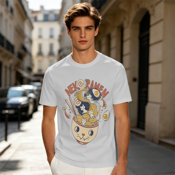 Neko Ramen Cat Bowl Graphic T-Shirt Design