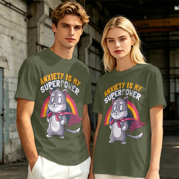 Anxiety Is My Superpower Cat Graphic T-Shirt