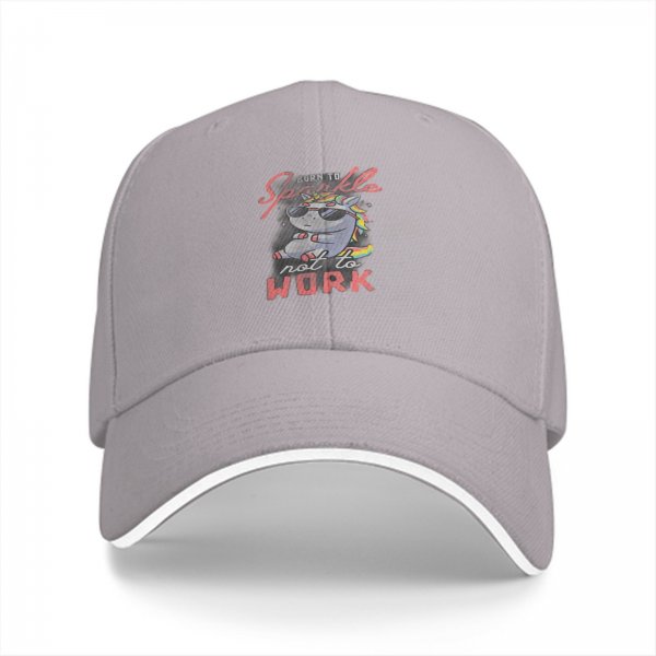 Black baseball cap with 'Born to Sparkle not to Work' cool unicorn print