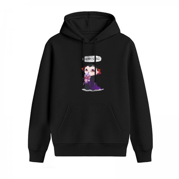 Black hoodie with cute vampire graphic and be positive text