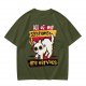Olive graphic t-shirt with nervous white cat and 'All of my systems are nervous' text