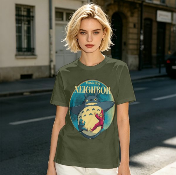 Olive T-shirt with Totoro Neighbor Graphic Print